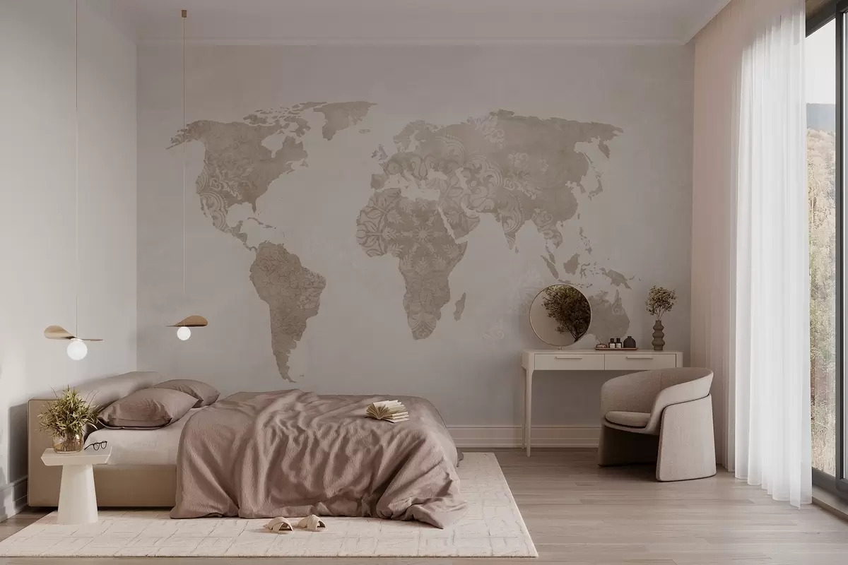 wall murals World map with pattern w03954