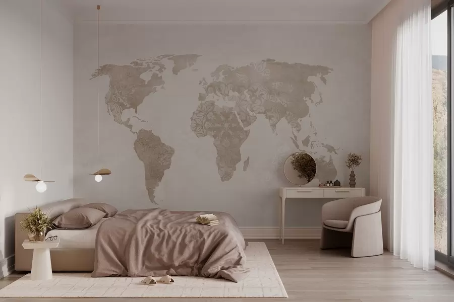wall murals World map with pattern w03954