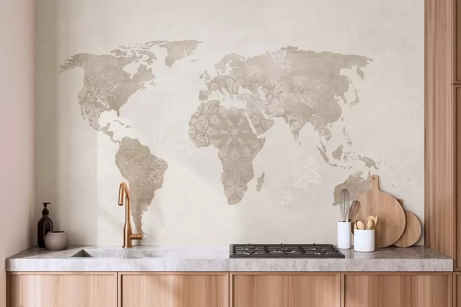 wall murals World map with pattern w03954