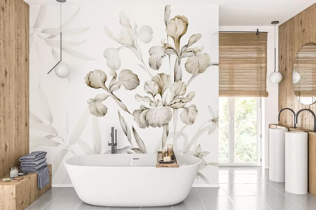 wall murals Irises, shades of beige w03955v2