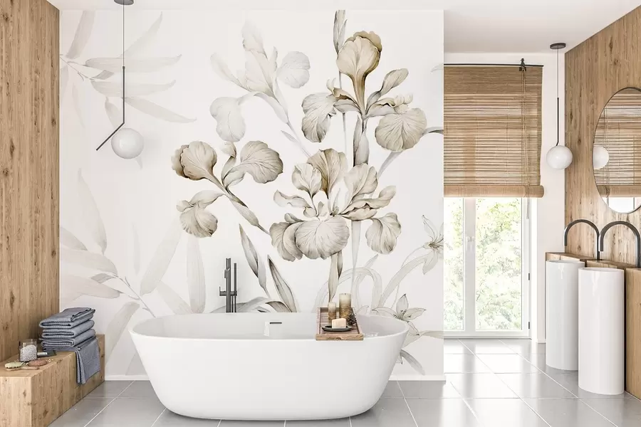 wall murals Irises, shades of beige w03955v2