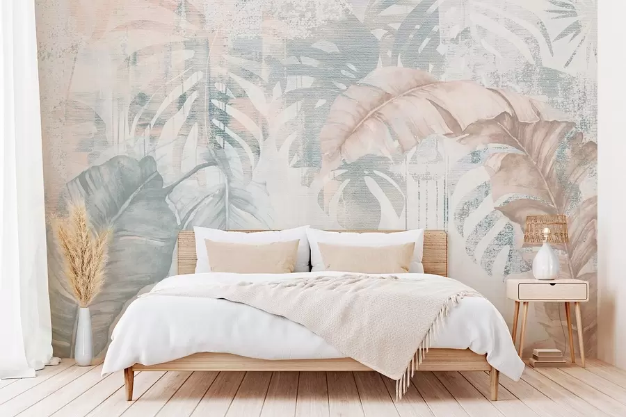 wall murals Tropical leaves in grunge style w03956
