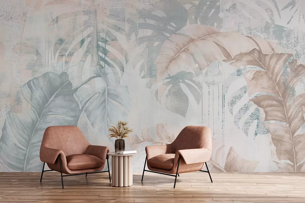 wall murals Tropical leaves in grunge style w03956