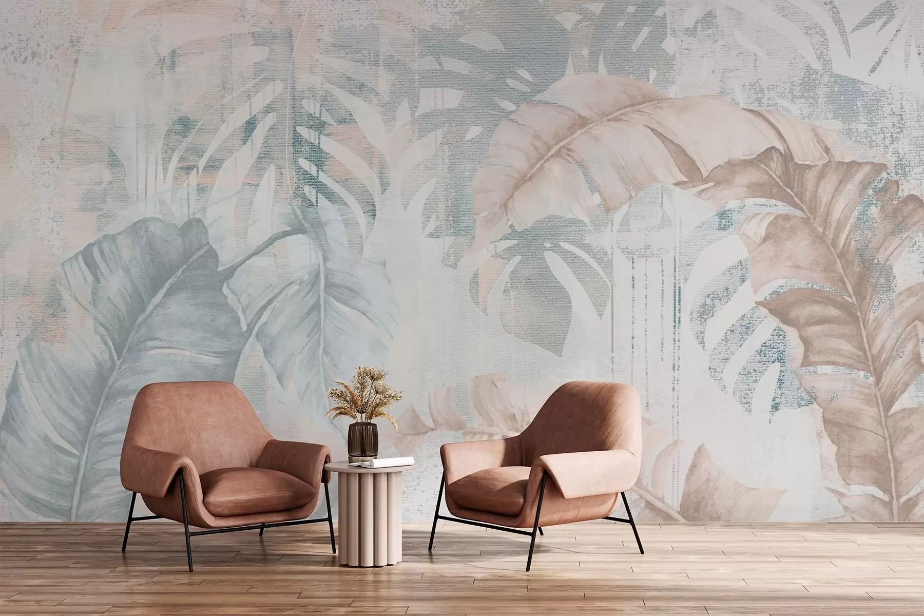 wall murals Tropical leaves in grunge style w03956