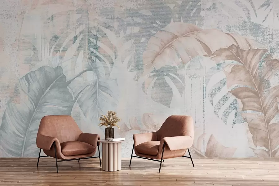 wall murals Tropical leaves in grunge style w03956