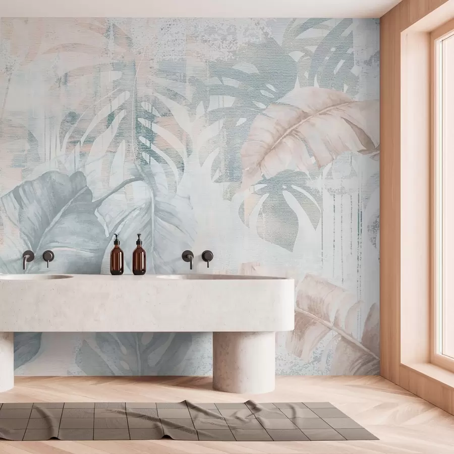 wall murals Tropical leaves in grunge style w03956