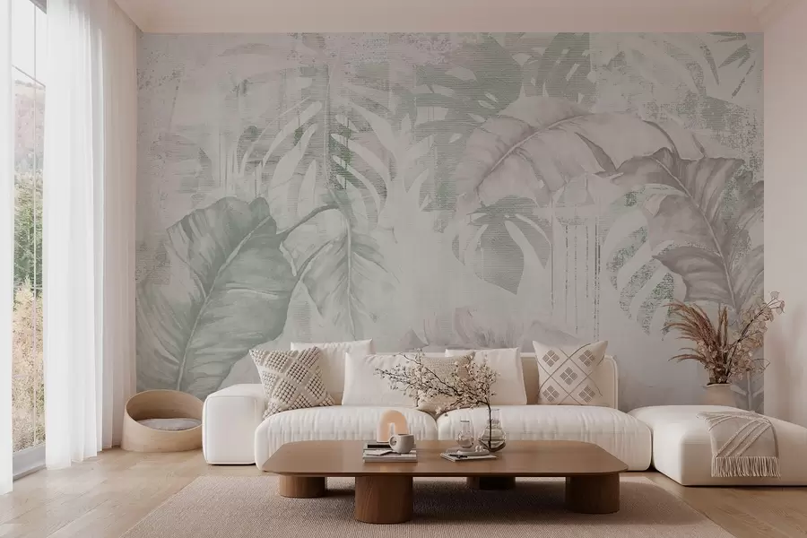 wall murals Tropical leaves in grunge style w03956v2