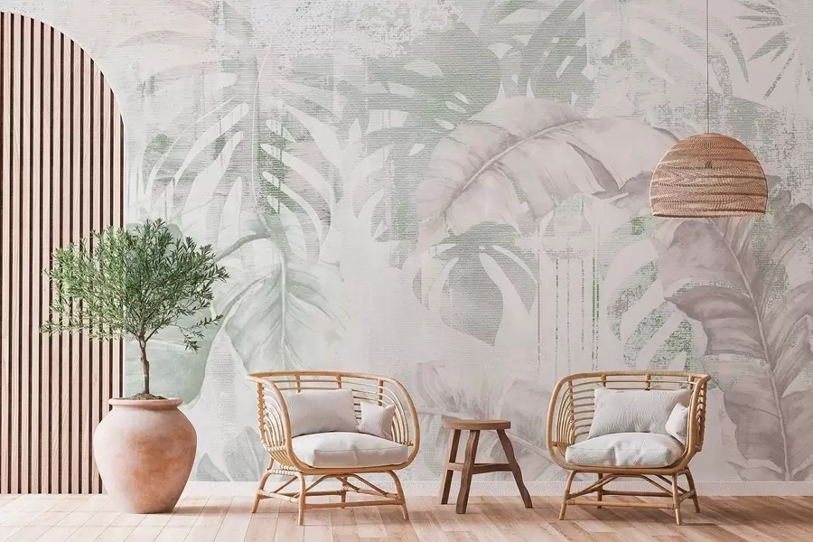 wall murals Tropical leaves in grunge style w03956v2