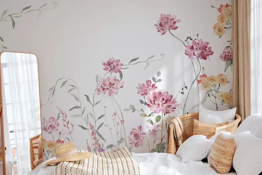wall murals Delicate wild flowers imitation of watercolor w03957