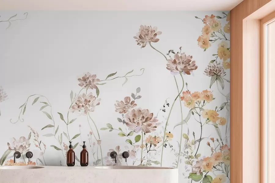 wall murals Wild flowers imitation of watercolor w03957v1