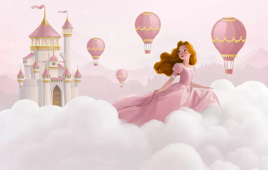 wall murals Princess among the clouds on the background of the landscape with the castle w04015v1