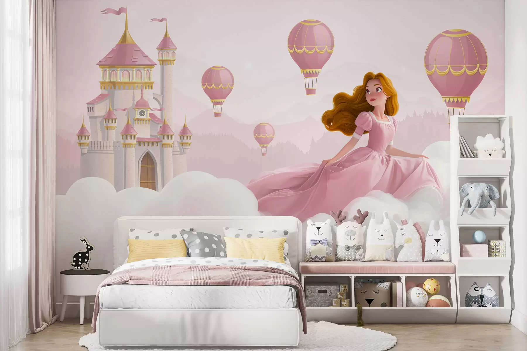 wall murals Princess among the clouds on the background of the landscape with the castle w04015v1