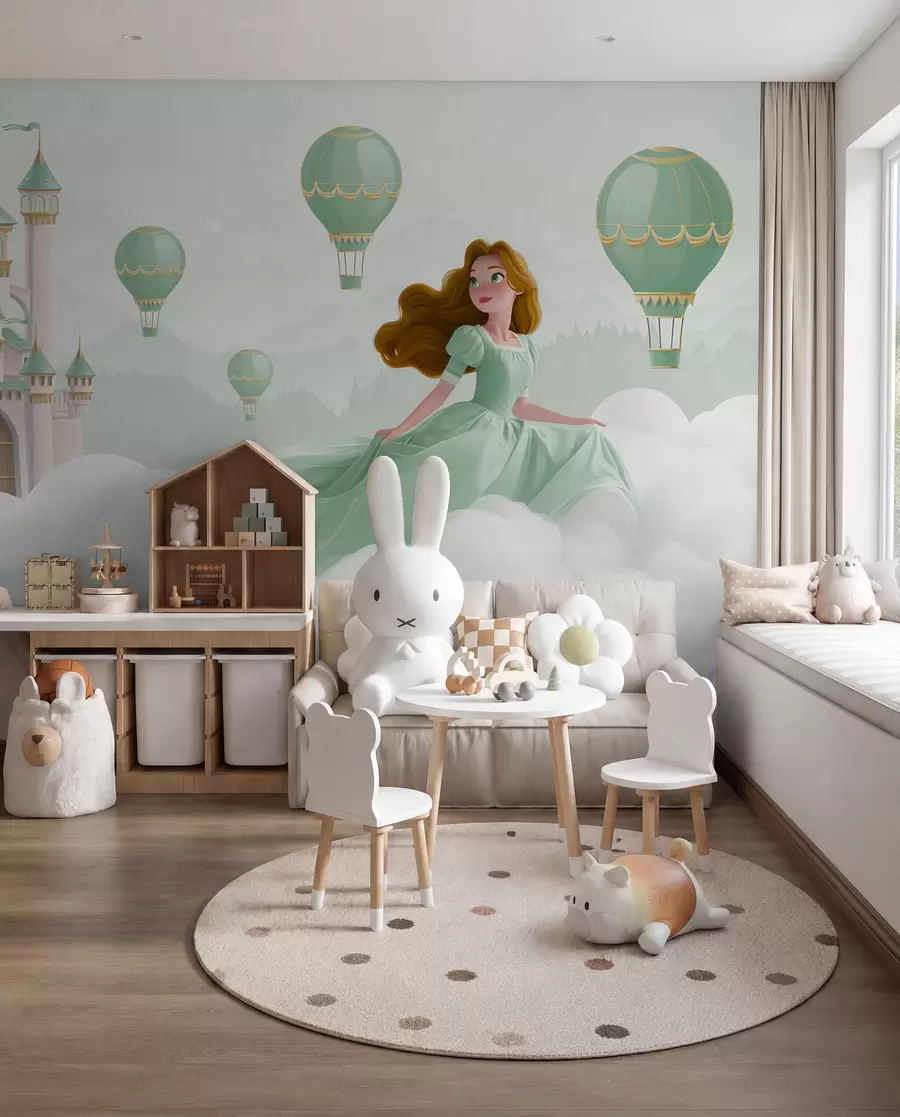 wall murals Princess among the clouds on the background of the landscape with the castle w04015v2