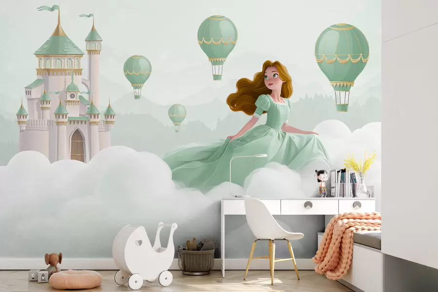 wall murals Princess among the clouds on the background of the landscape with the castle w04015v2