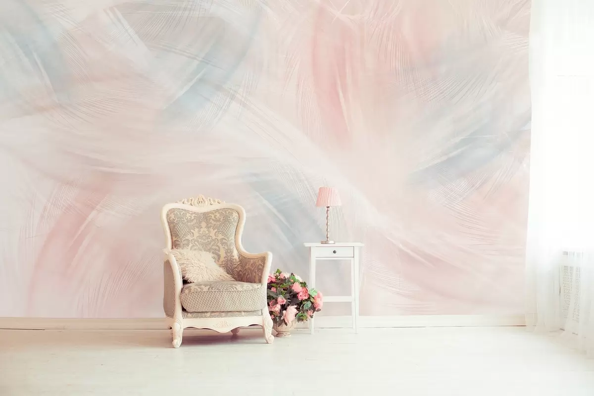 wall murals airy feathers in shades of pink and blue w04071