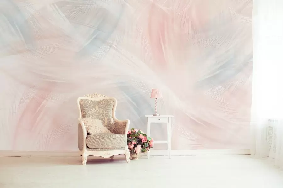 wall murals airy feathers in shades of pink and blue w04071