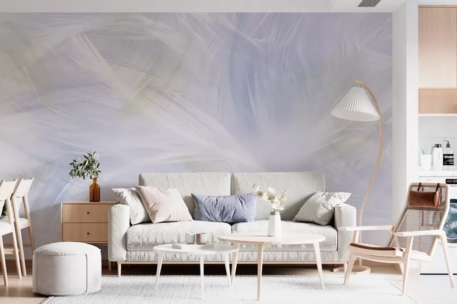 wall murals airy feathers in shades of beige and blue w04071v1
