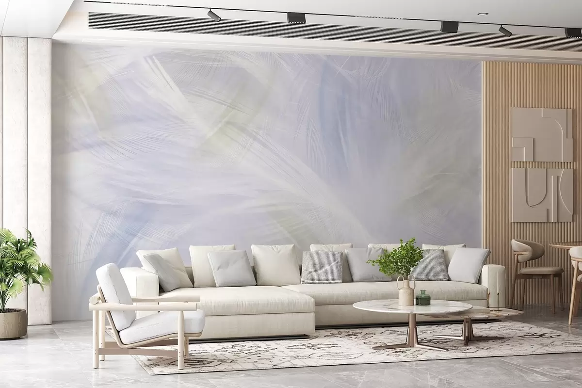 wall murals airy feathers in shades of beige and blue w04071v1
