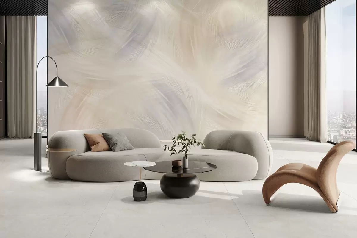 wall murals airy feathers in shades of blue and beige w04071v2