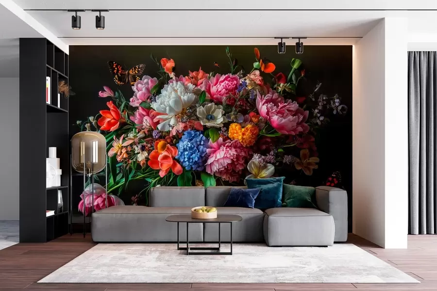 wall murals 
bouquet in the style of Dutch oil painting of the XVII century with a luxurious floral composition w04078