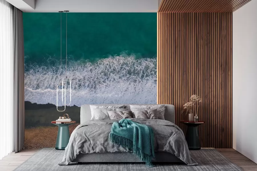 wall murals Ocean waves, beach, air photography, realism, summer w04095