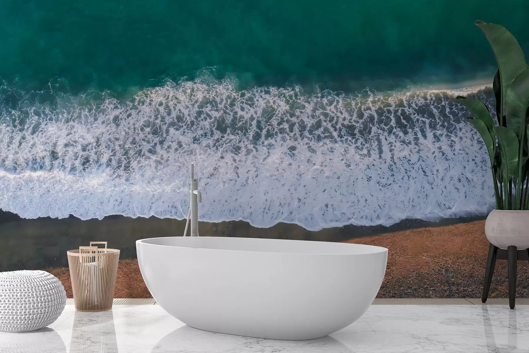 wall murals Ocean waves, beach, air photography, realism, summer w04095