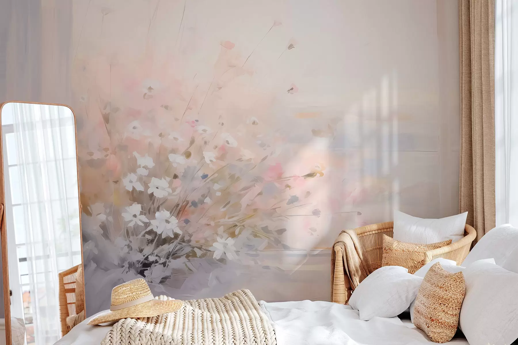 wall murals Bouquet of flowers by the window imitation of painting w04101