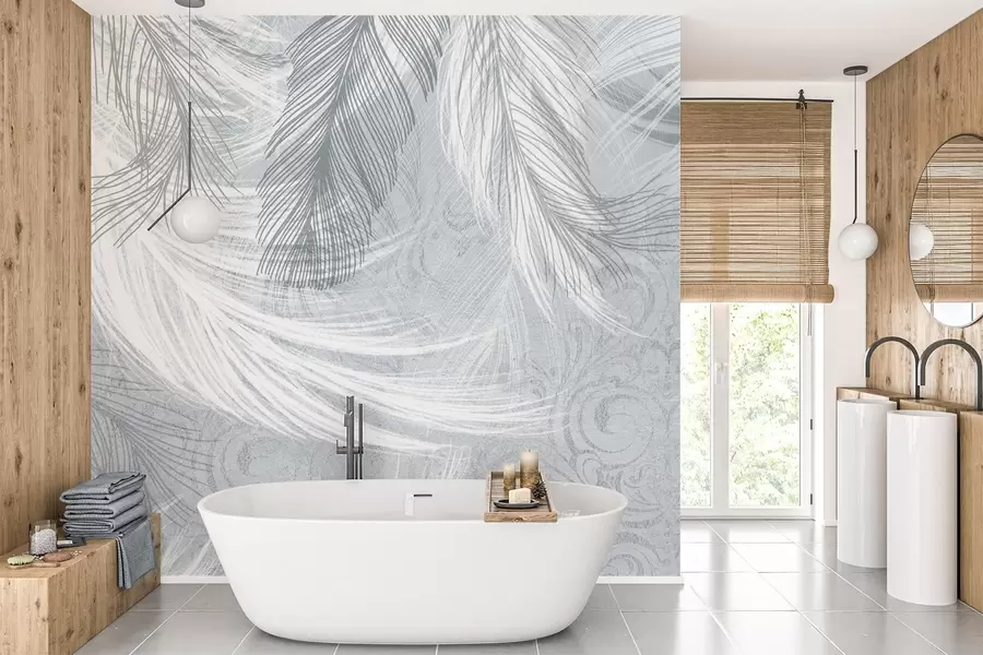 wall murals Delicate feathers blue shades w04102v1