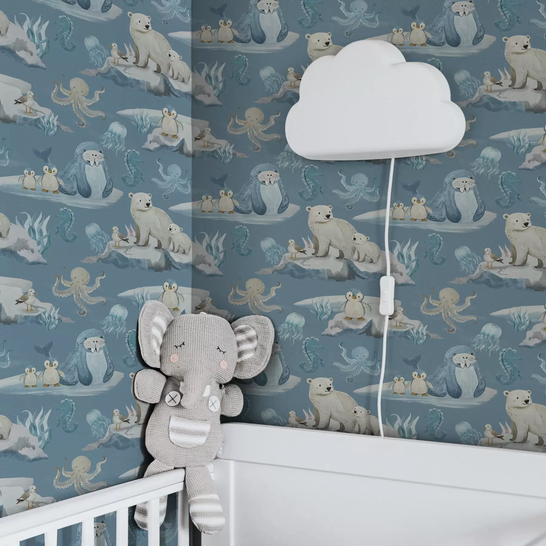 wall murals Arctic animals in watercolor style for the children's room a00137