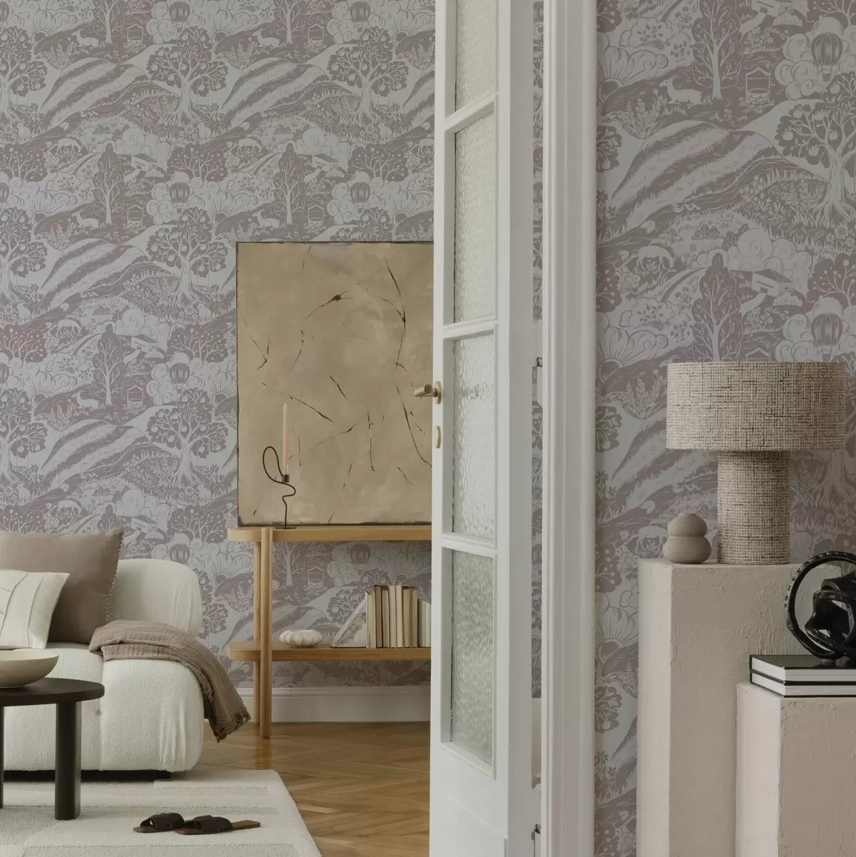 Wallpaper Pastel fairy tale illustration with animals and trees a00172v1