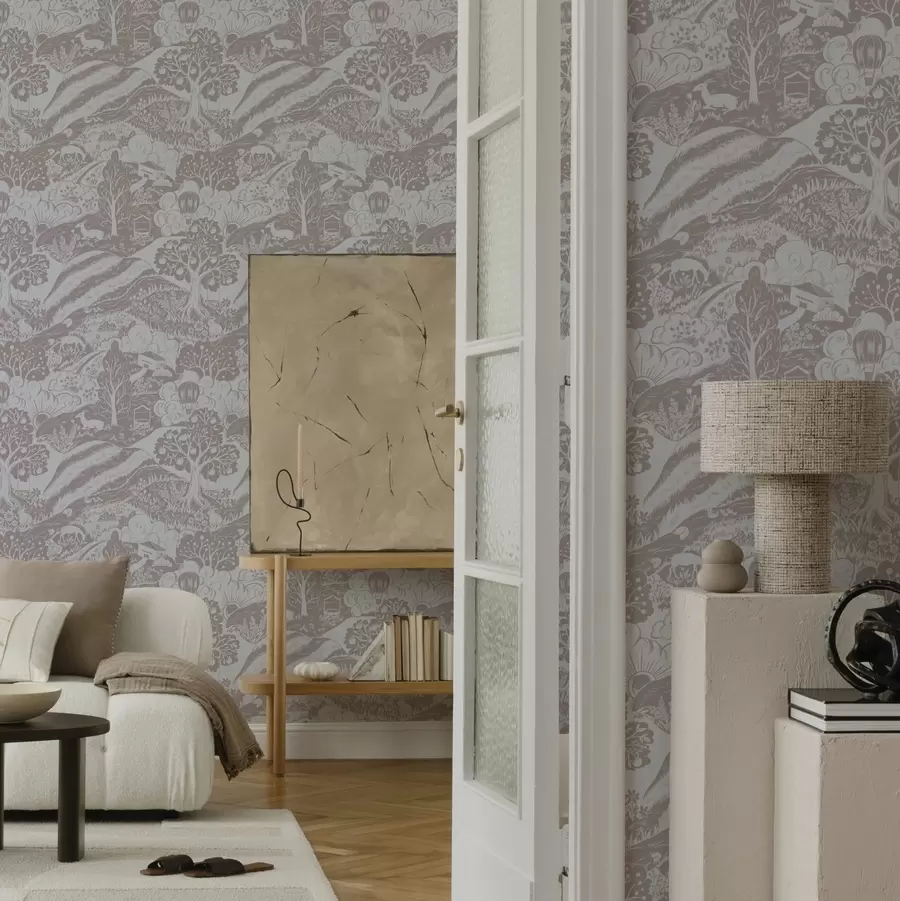 wall murals Pastel fairy tale illustration with animals and trees a00172v1