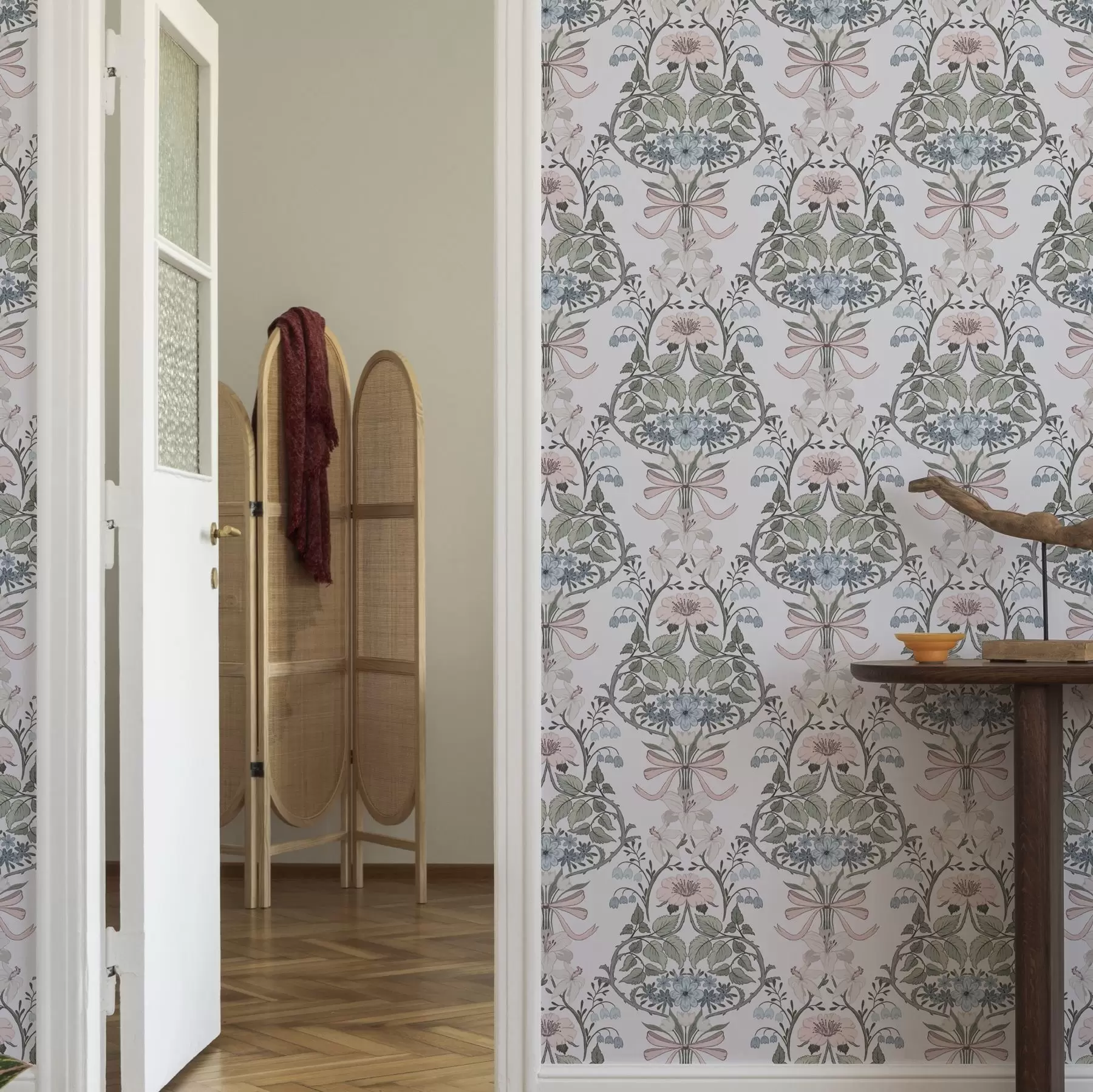 wall murals Retro floral pattern with bows and buds a00174