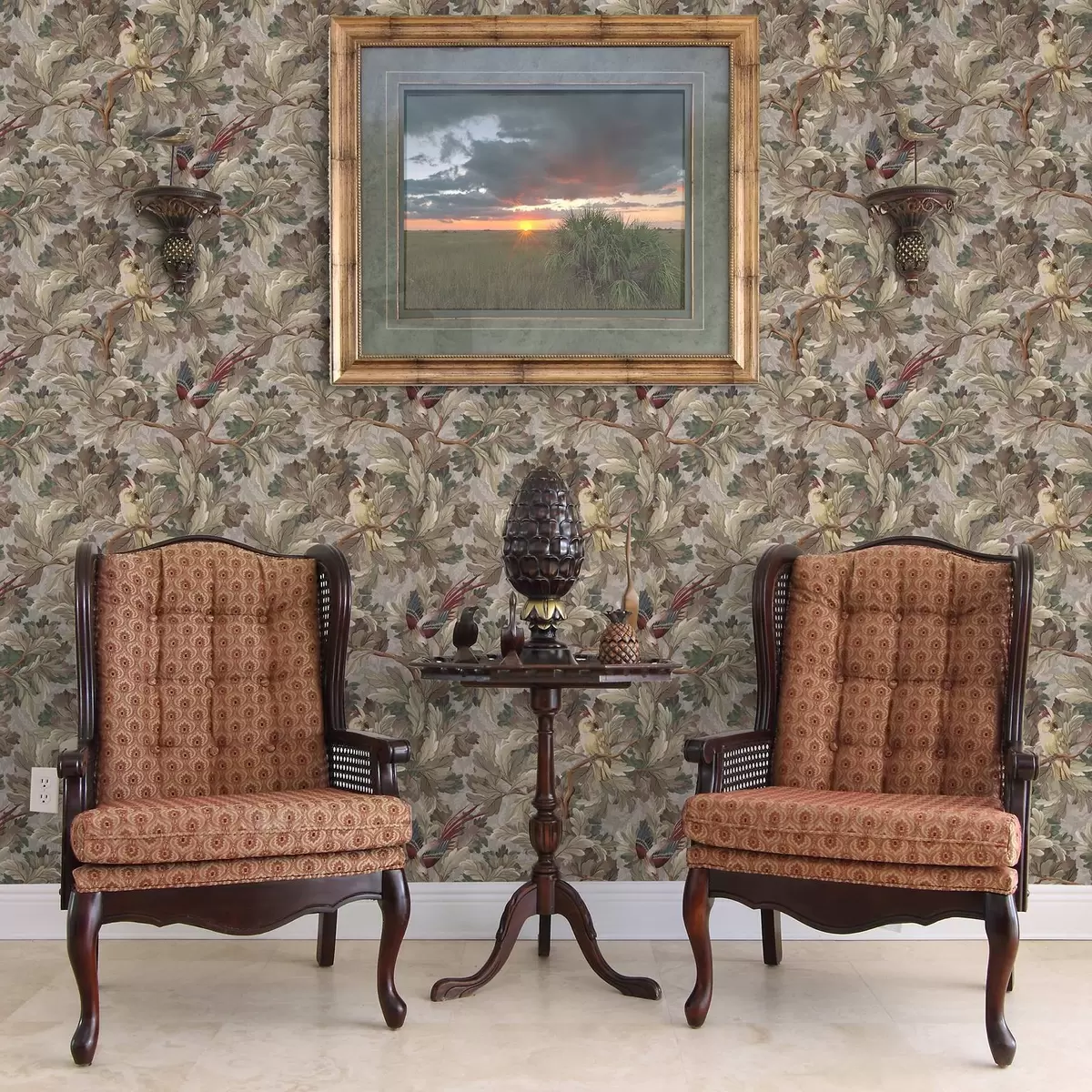 Wallpaper Birds on branches in vintage botanical style a00175