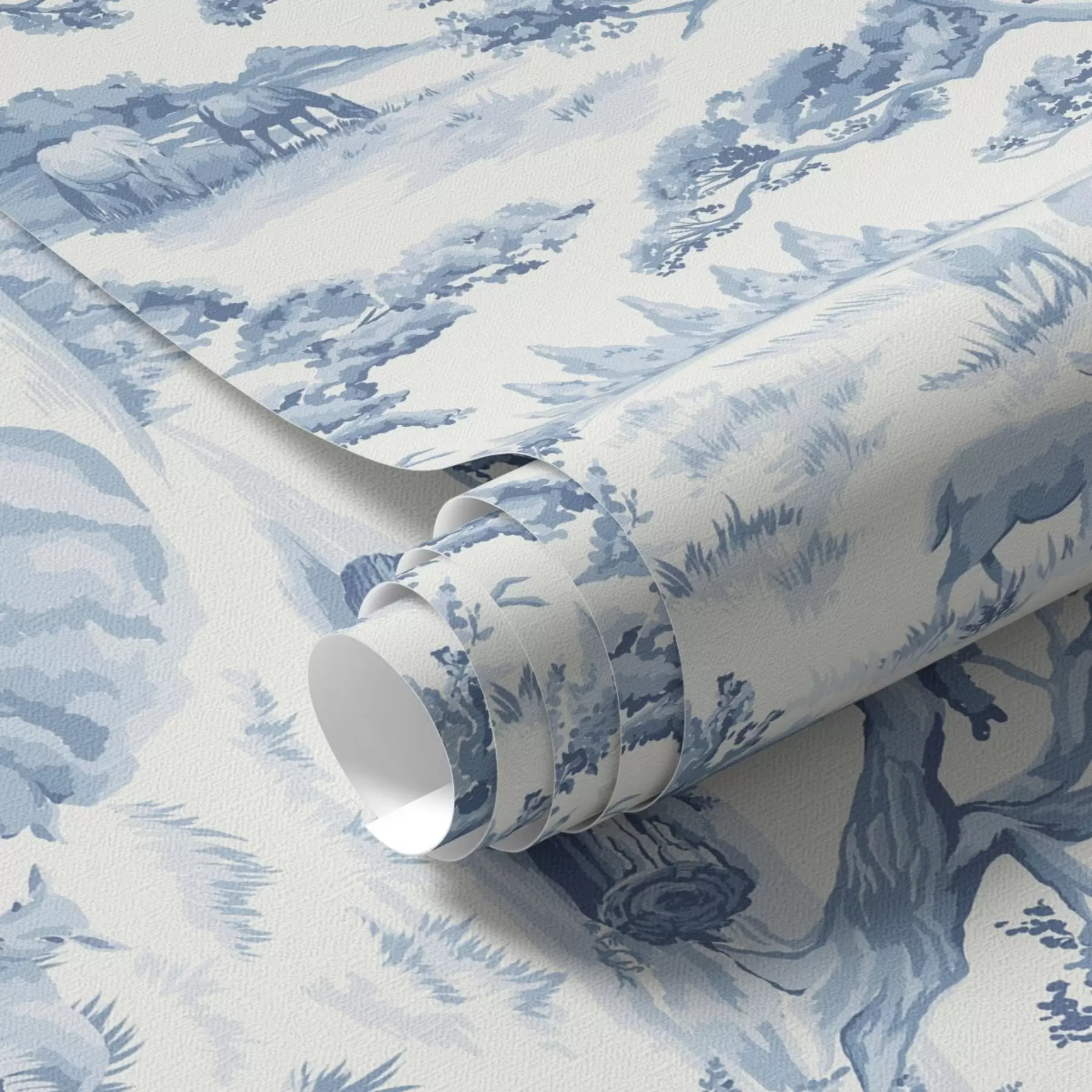 wall murals Rural landscape in blue tones with sheep and trees a00178