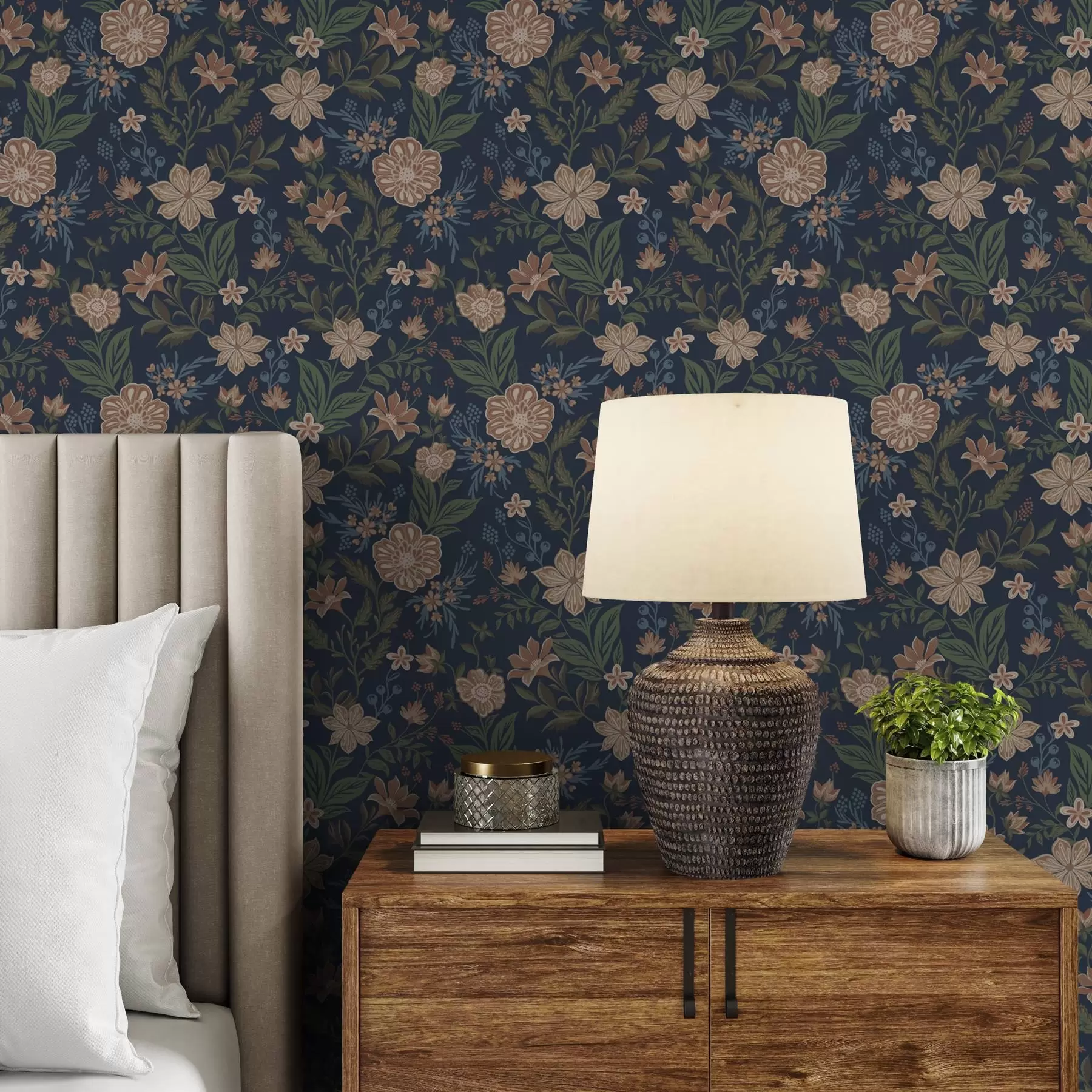 wall murals Dark blue floral pattern in vintage style a00183