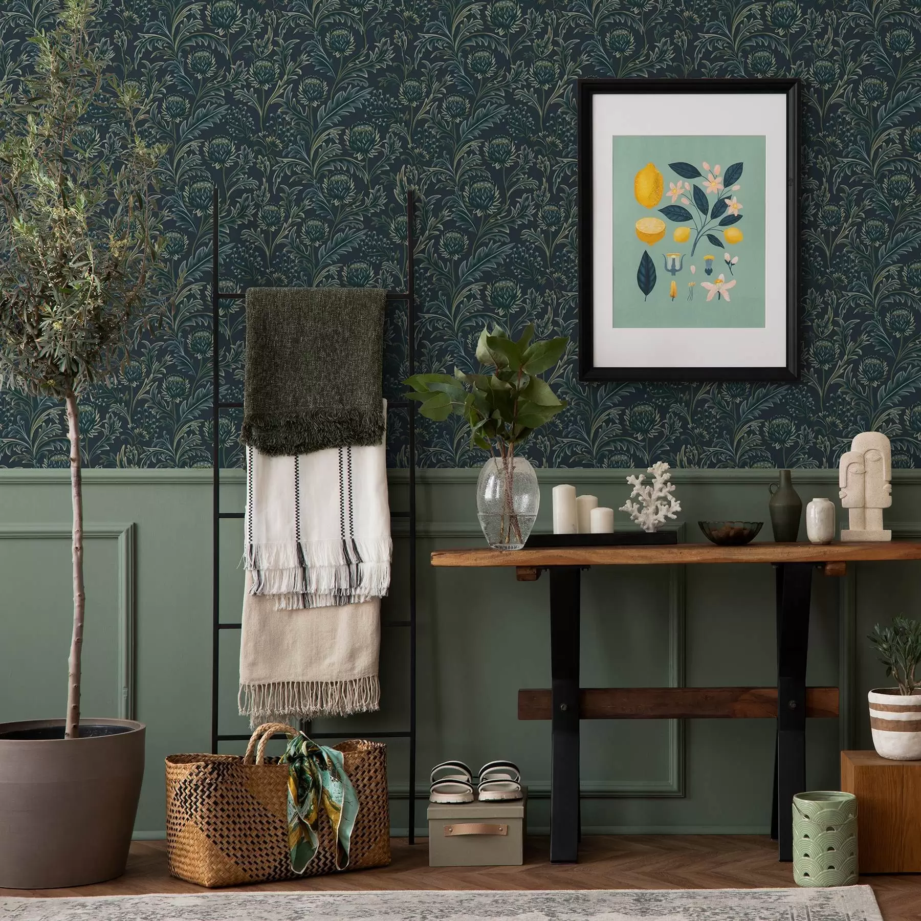 wall murals Dark green floral pattern with artichokes a00186