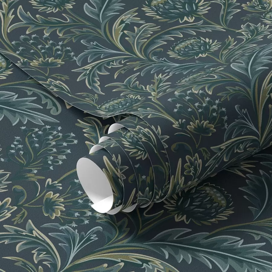 wall murals Dark green floral pattern with artichokes a00186