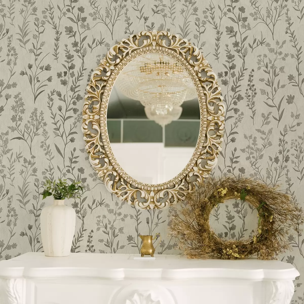 Wallpaper Monochrome meadow grasses in vintage style a00192