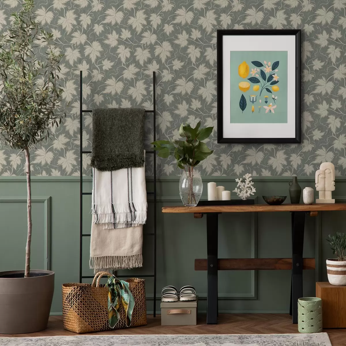 Wallpaper White grape leaf on a green background a00194