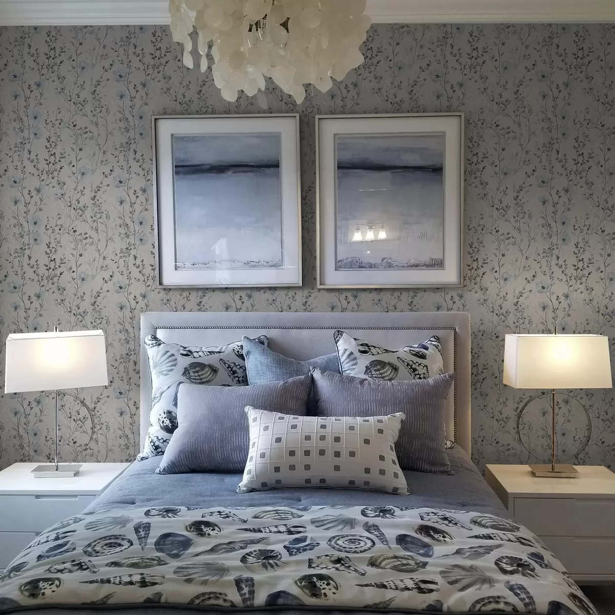 Wallpaper Blue and gray watercolor floristics on neutral background a00198