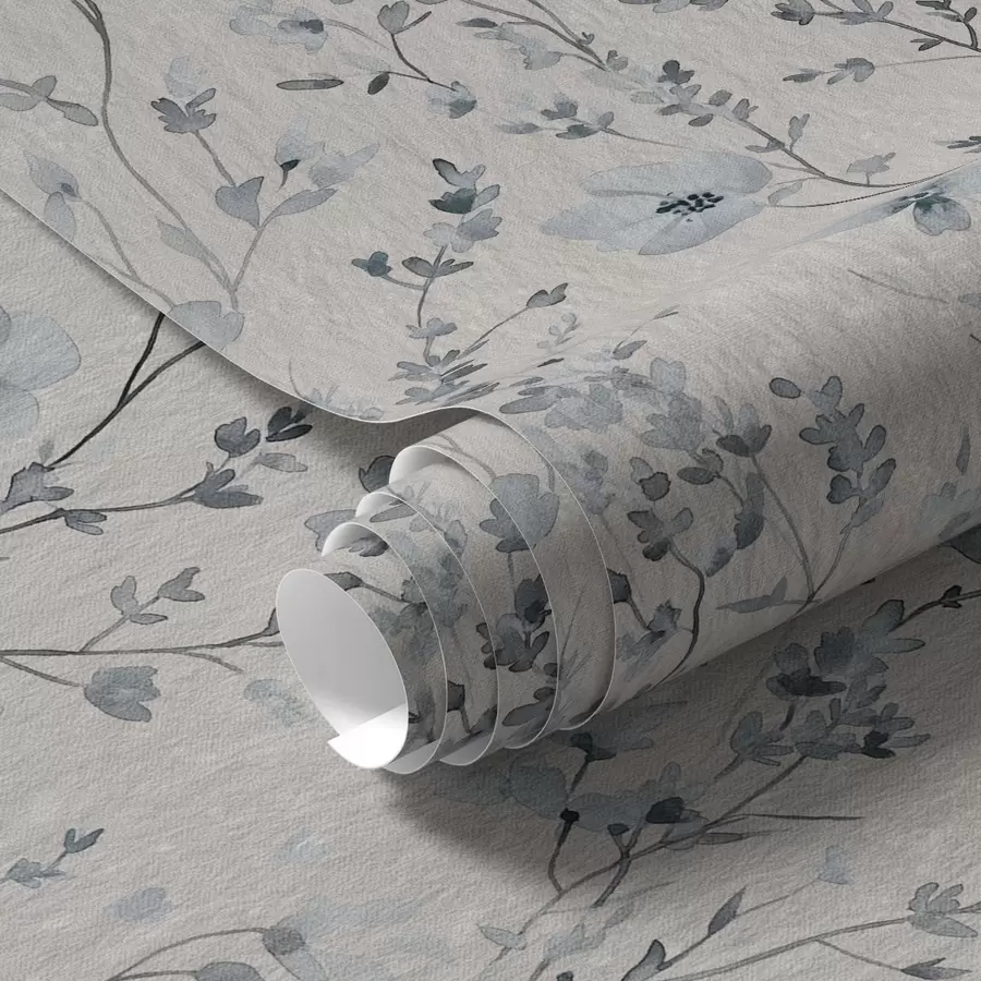wall murals Blue and gray watercolor floristics on neutral background a00198