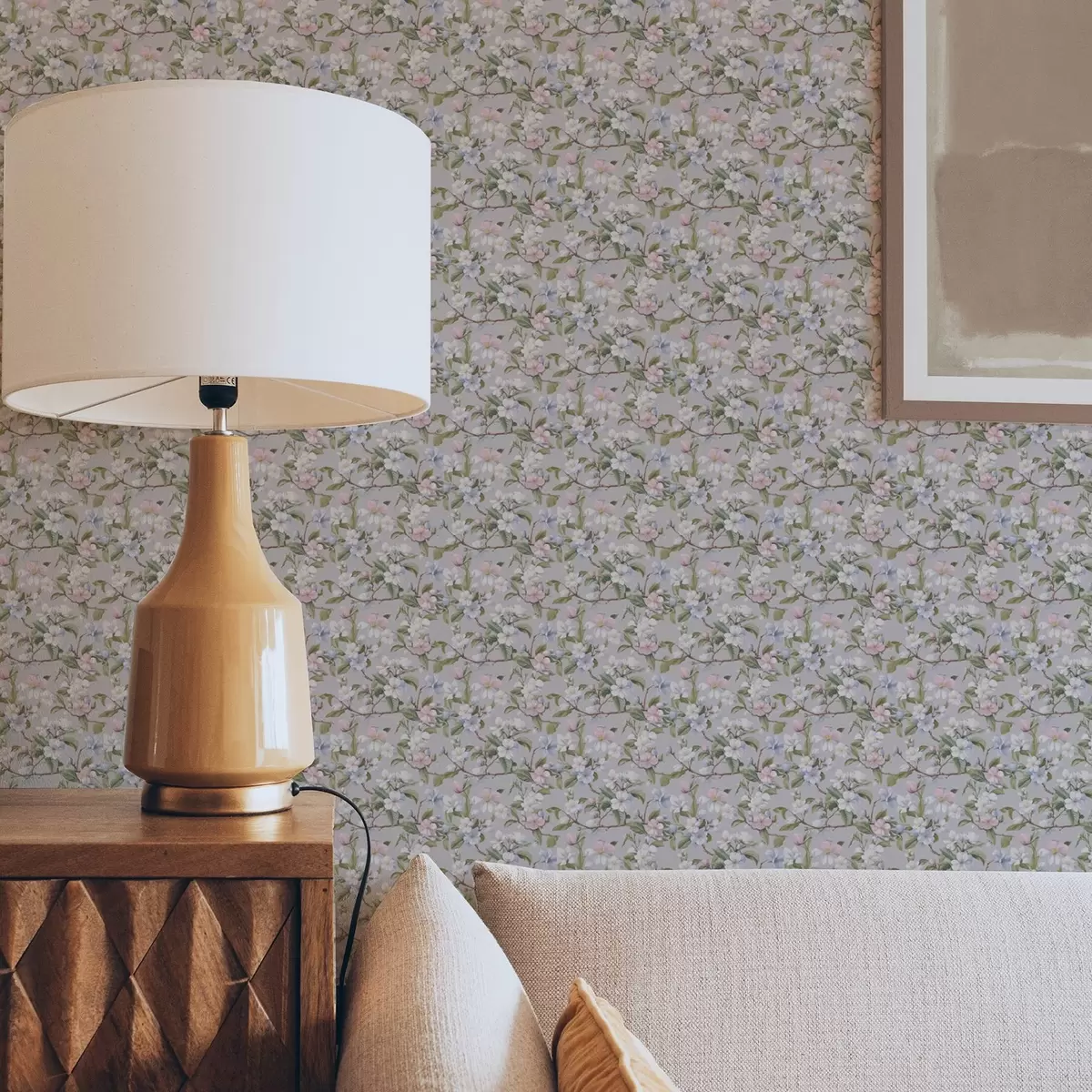 Wallpaper Pastel floral diagonal in the style of Renaissance textile a00205