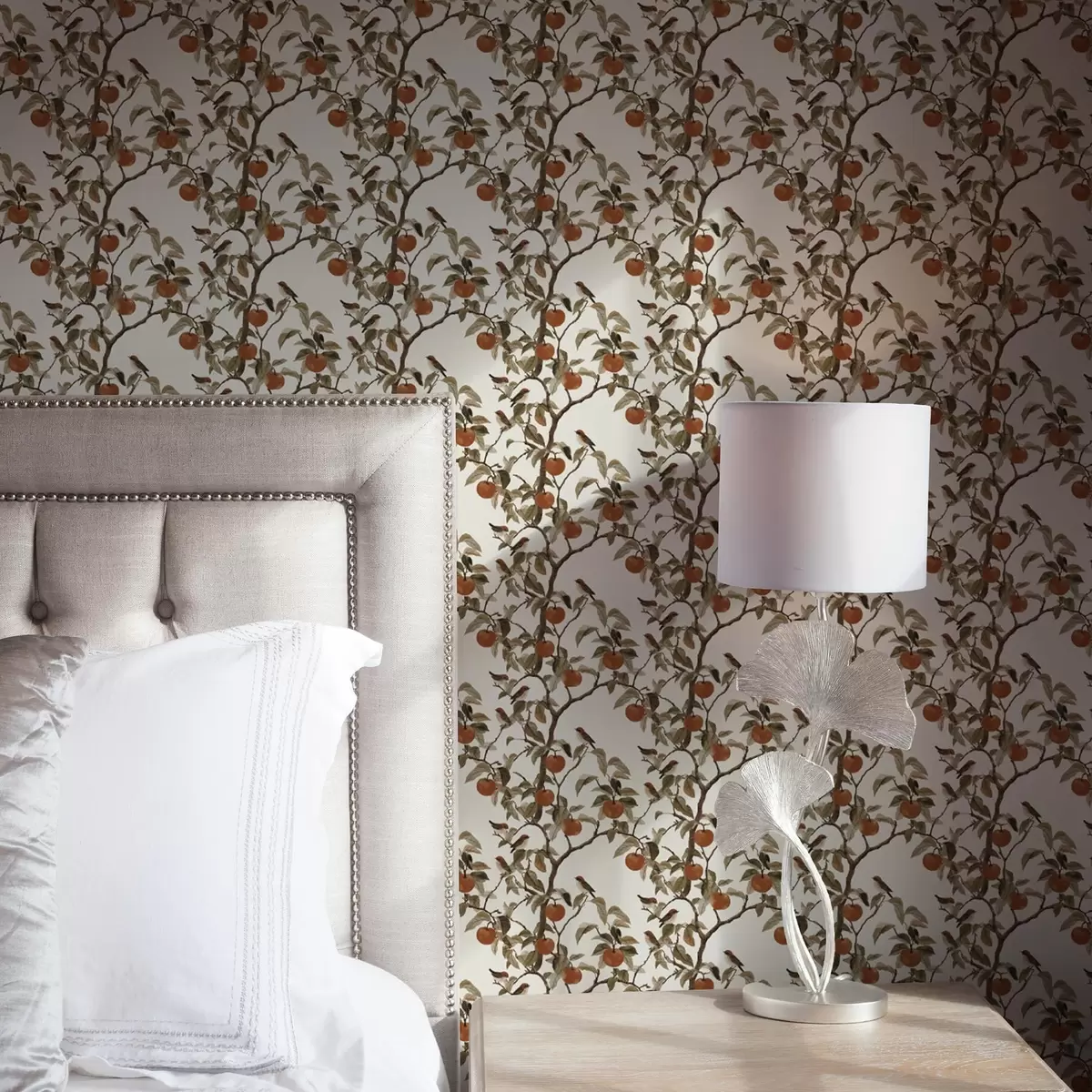 Wallpaper Birds and oranges on branches, vintage botany a00208