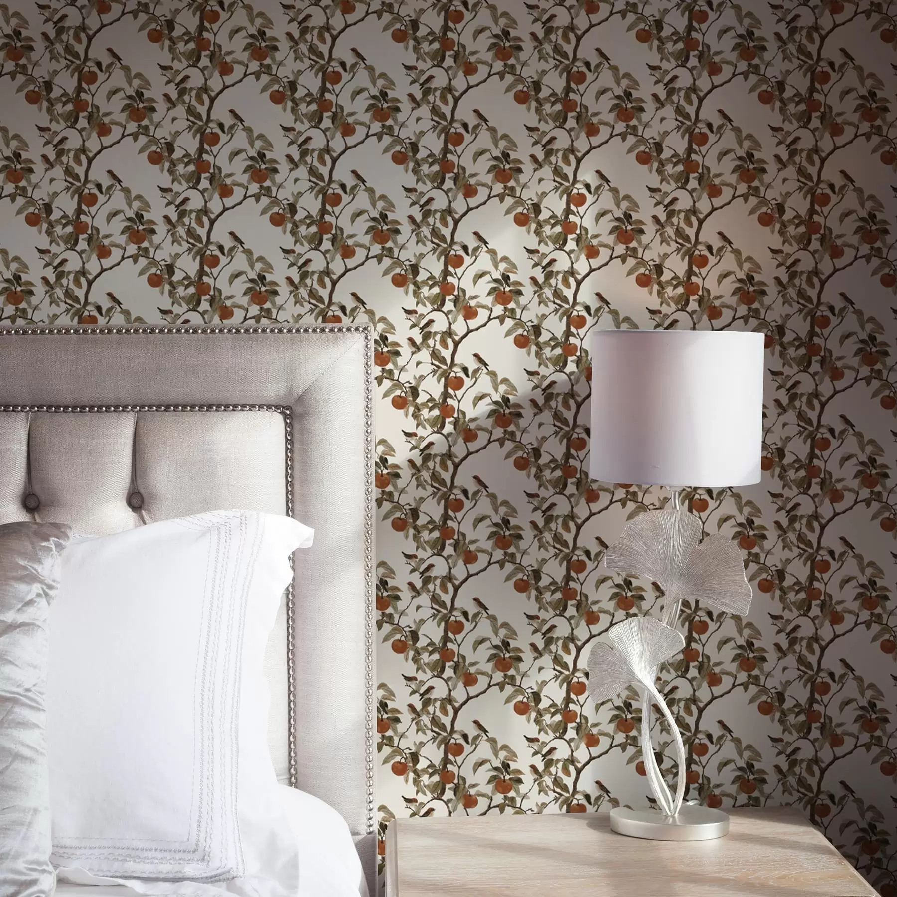 wall murals Birds and oranges on branches, vintage botany a00208