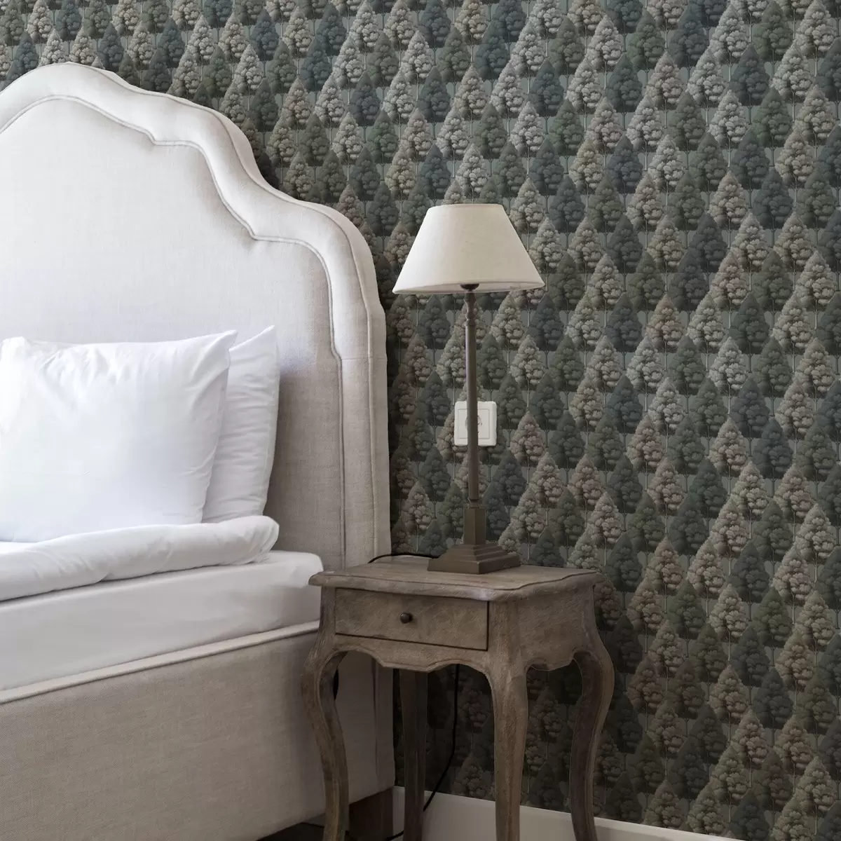 Wallpaper Geometric forest pattern with trees in green colors a00209