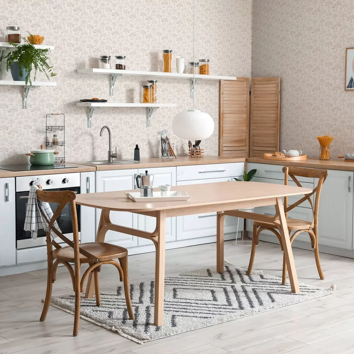 Wallpaper Monochromatic silhouettes of trees in vintage style, beige color scheme a00210