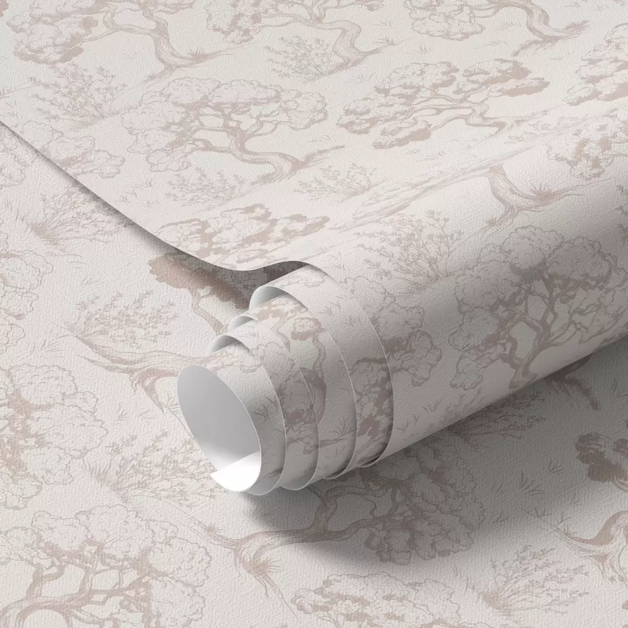 wall murals Monochromatic silhouettes of trees in vintage style, beige color scheme a00210