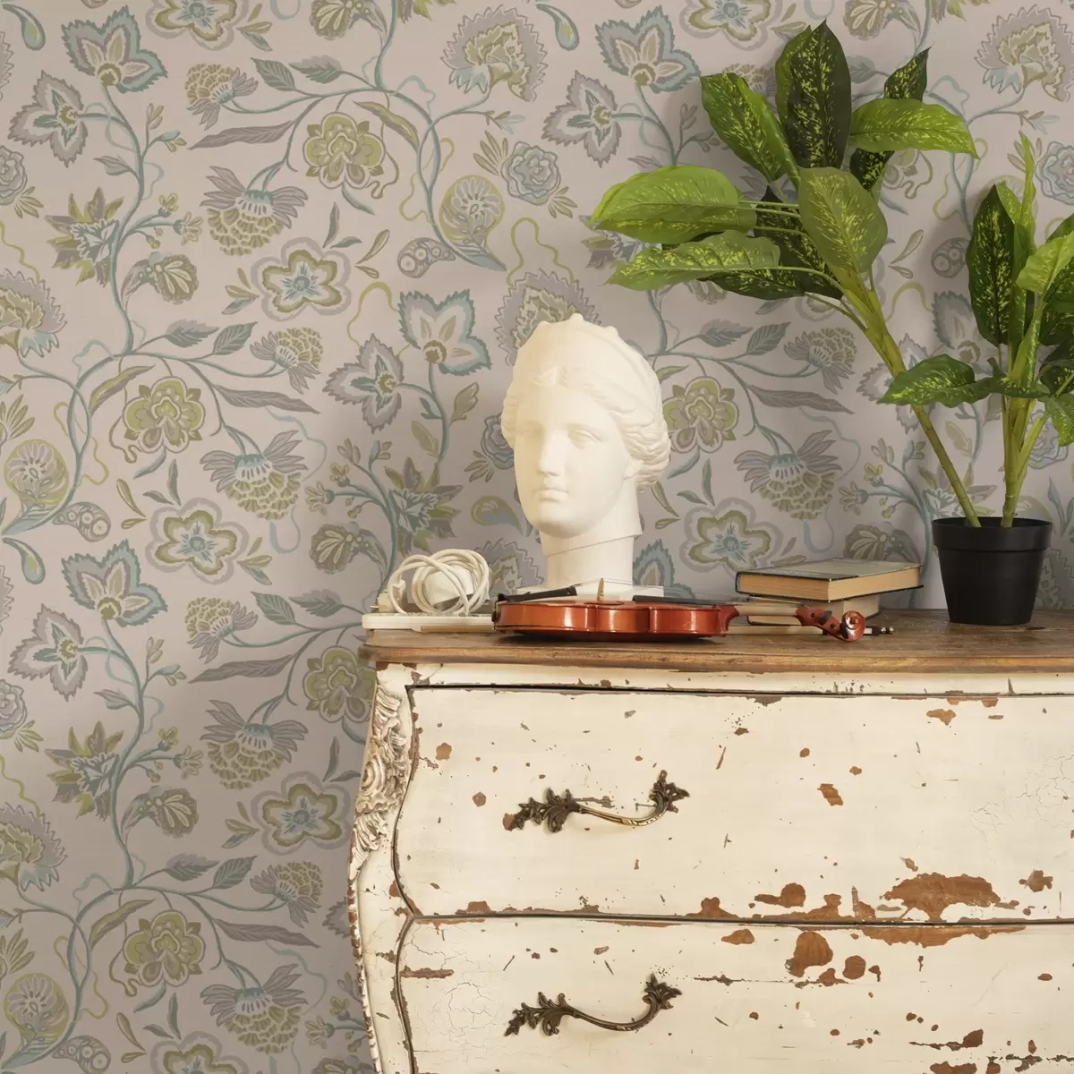 Wallpaper Ornamental flowers in pastel colors, vintage style a00222