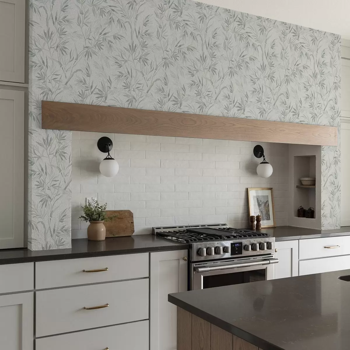 Wallpaper Watercolor leaves in cold shades, minimalist design a00225