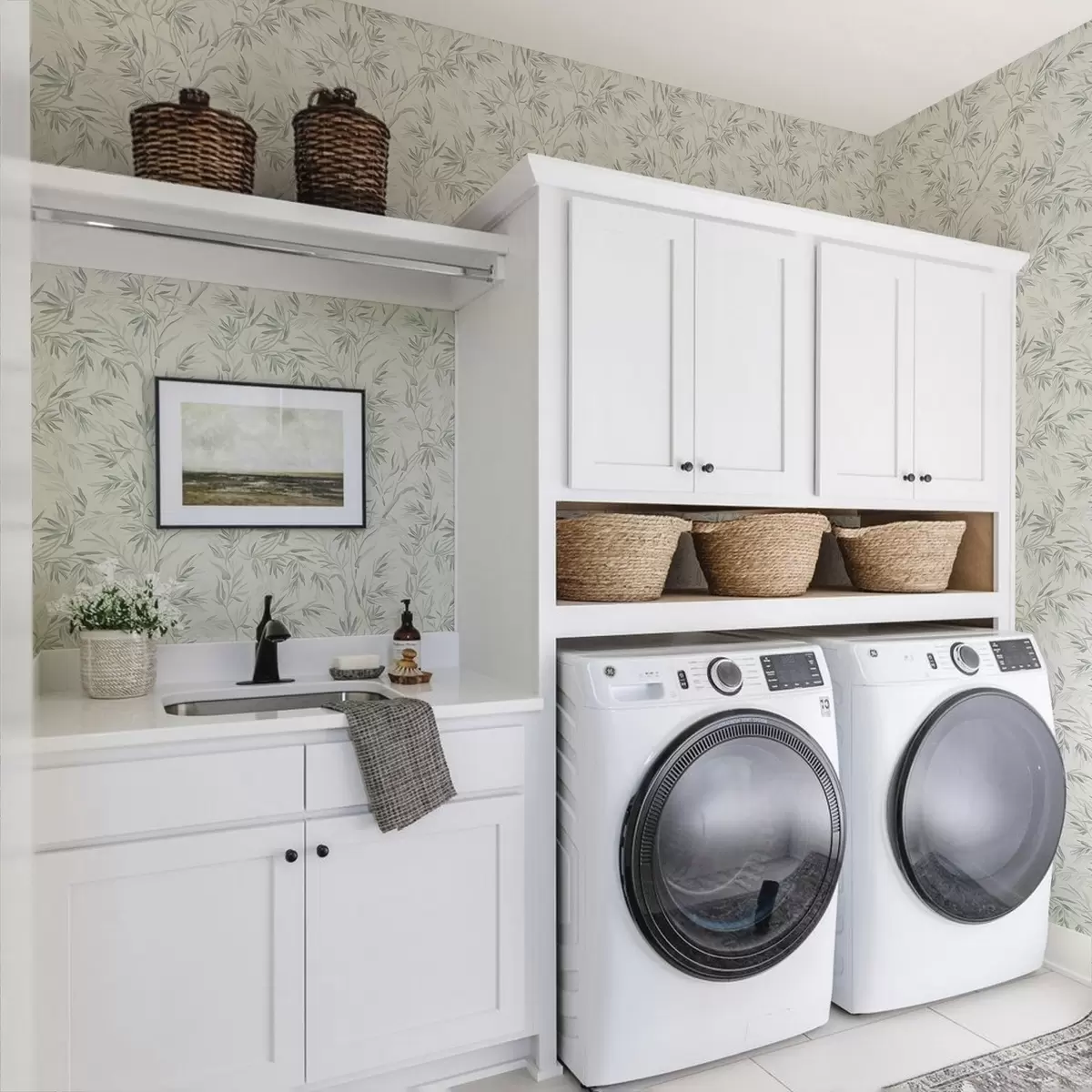 Wallpaper Watercolor leaves in cold shades, minimalist design a00225